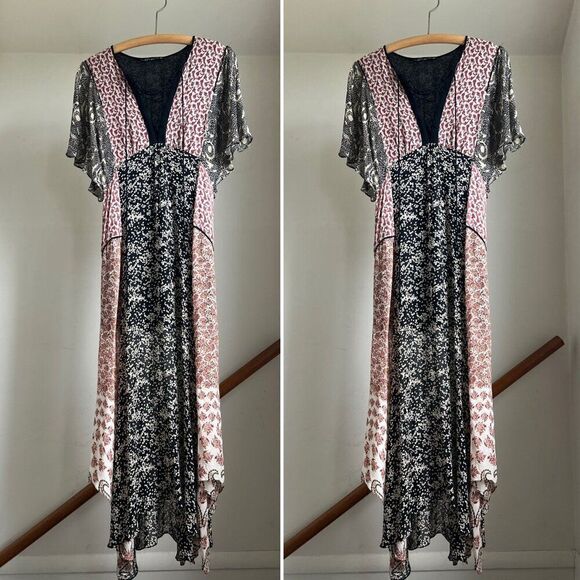 Zara‎ Mixed Print Maxi Dress Floral Flounce Romantic Feminine Asymmetrical Flowy - Picture 4 of 10